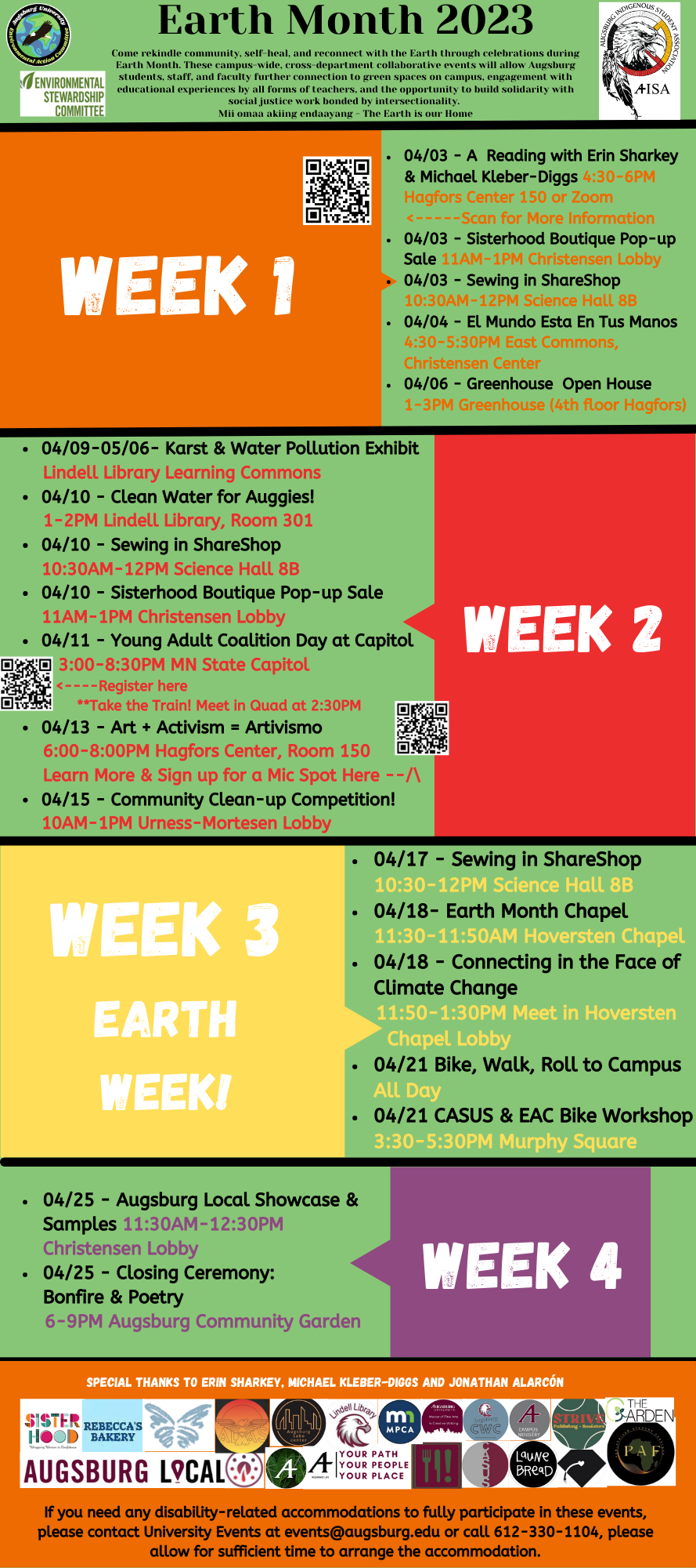 Earth Month 2023 calendar of events. For printed calendar go to: https://docs.google.com/document/d/1vqxYozznUJOMYf2NYTwO1U4XdC_mxYxI8xOwQm4tgRs/edit?usp=sharing